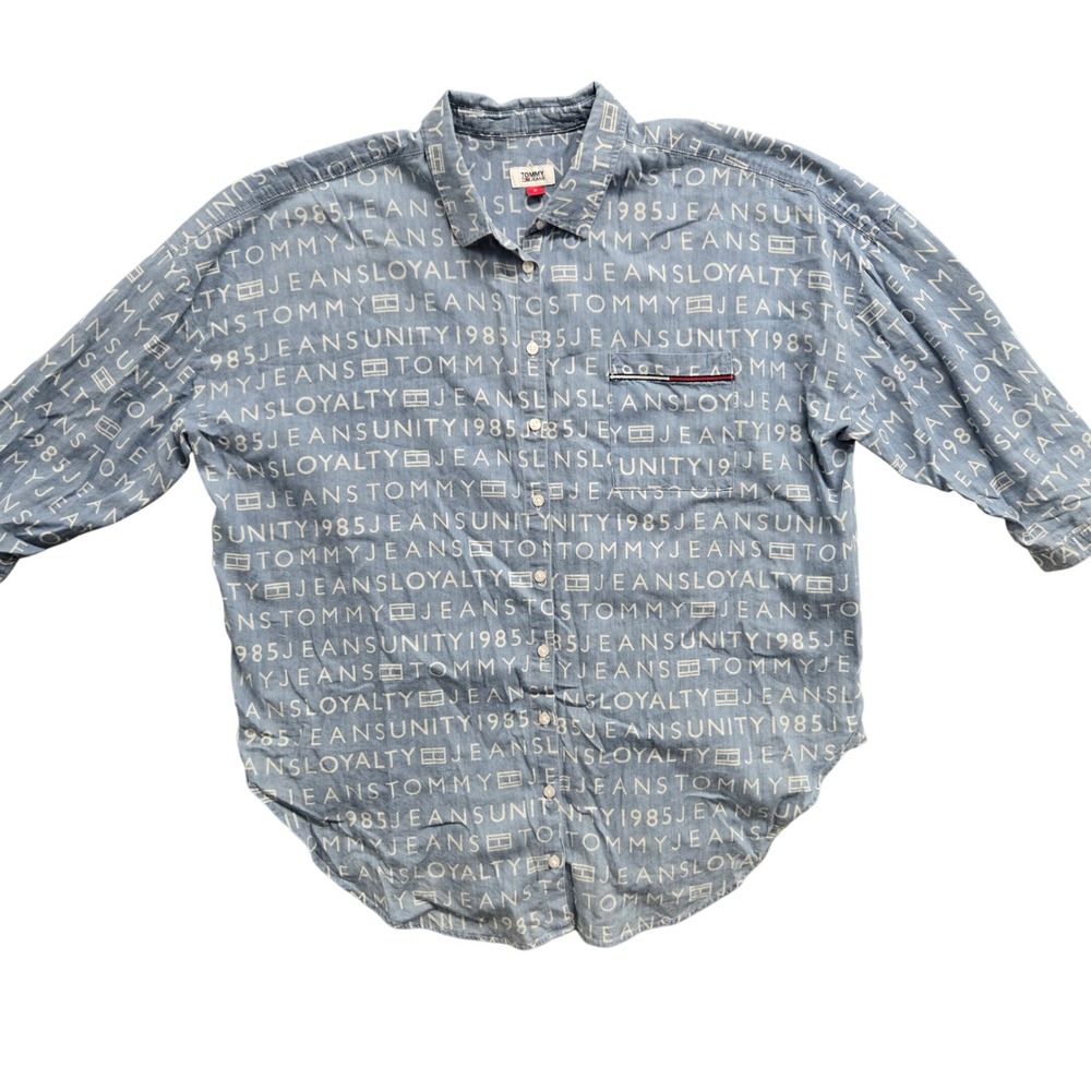 Tommy Jeans Women's Button-Down Shirt All Over Logo Print Oversized Medium